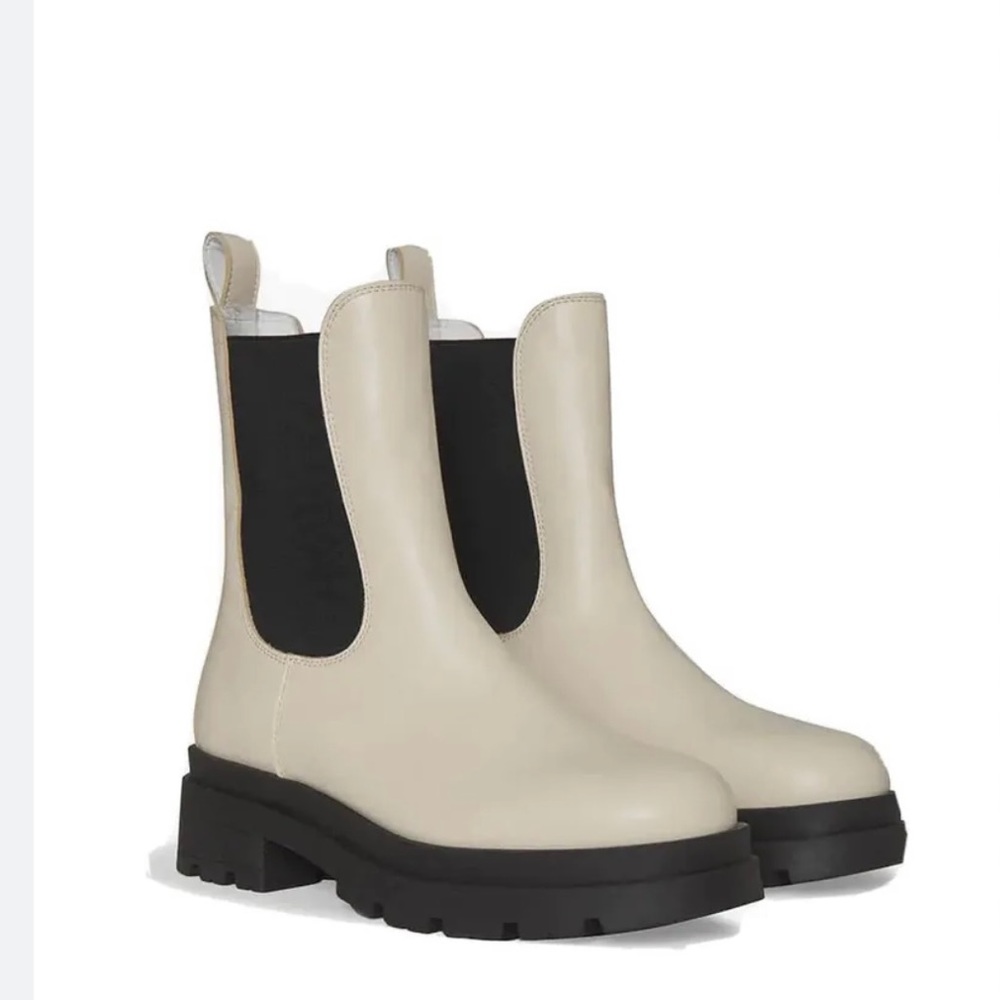 Anine Bing Cream Leather Chelsea Combat Boots with Black Elastic